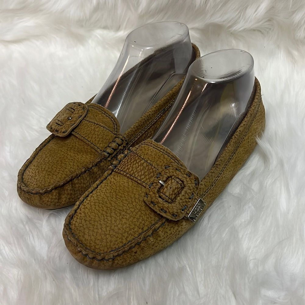 Ugg Australia Beige Fur‎ Lined Logo Buckle Loafer Size 7 A1